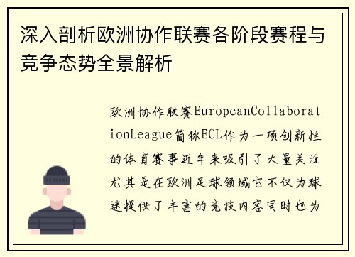 深入剖析欧洲协作联赛各阶段赛程与竞争态势全景解析